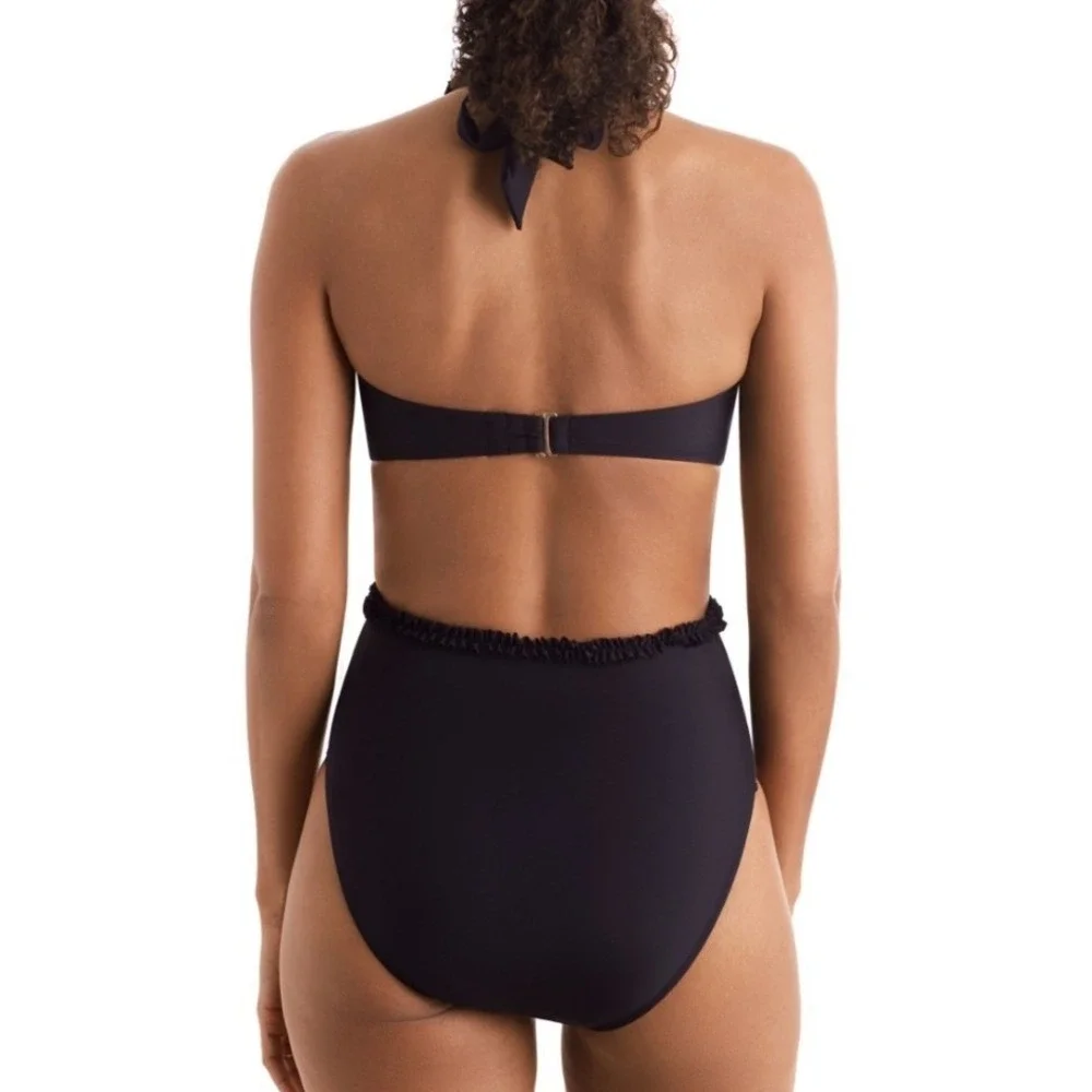 Mimi Flamingo One Piece Swimsuit Womens 10 Black Cutout Ruffle Halter NWT $129